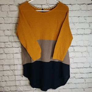 Colorblock Long Sleeve Top - Mustard, Tan, and Black